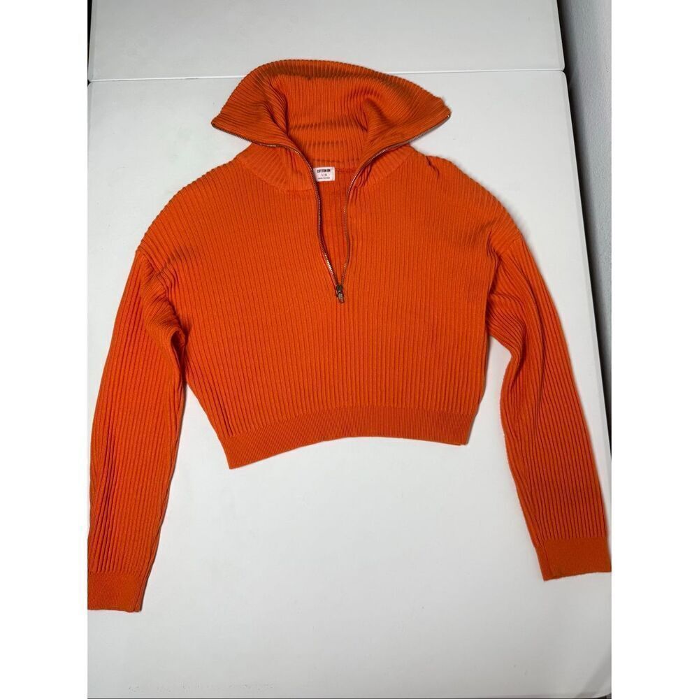 Cotton ON  Womens's Crop Rib Half Zip  Sweater Fiery Orange  Sz L See Notes - Picture 6 of 13